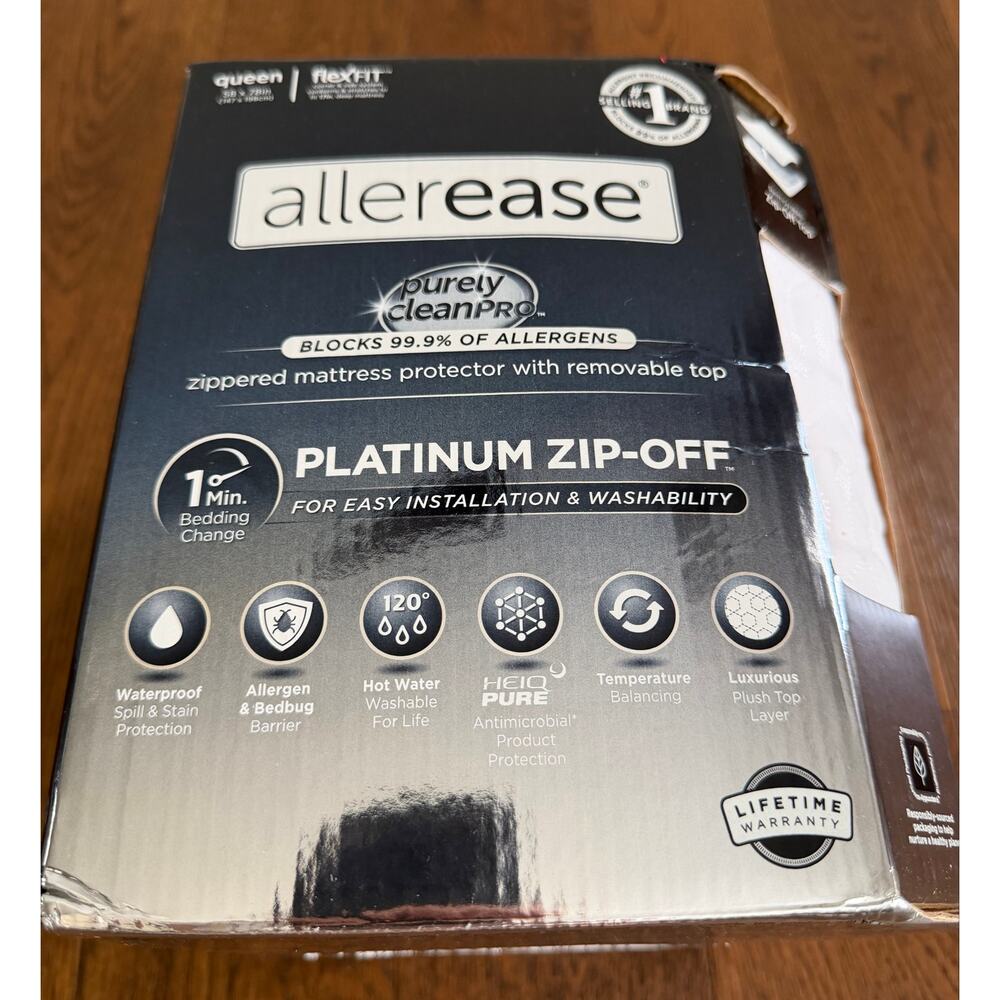 NEW! Allerease Platinum Mattress Protector Queen White - Picture 3 of 8